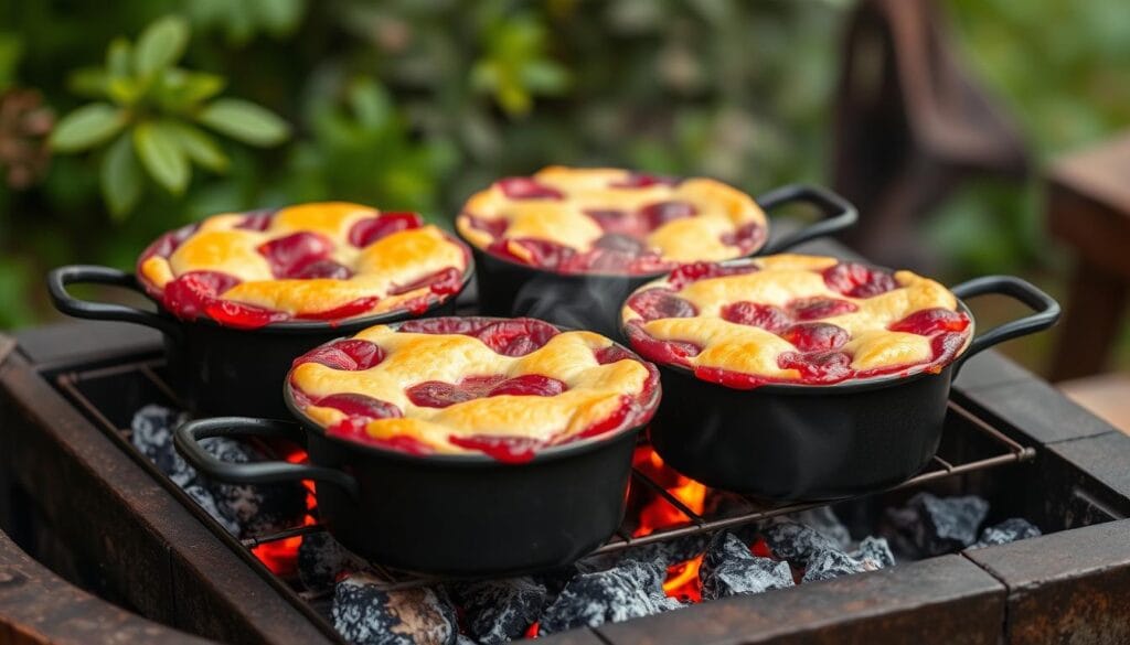 charcoal-baked cobblers on the grill